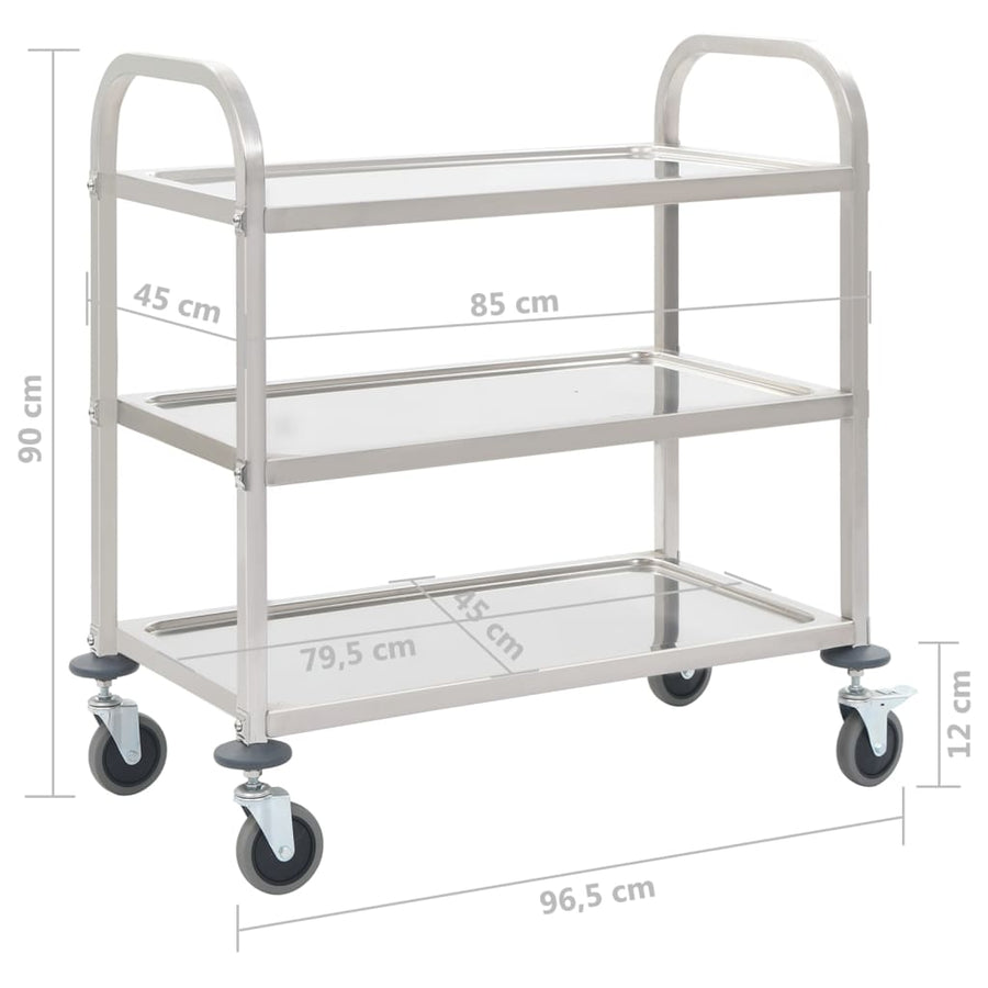 Keukentrolley 3-Laags 96,5X55X90 Cm Roestvrij Staal 96.5 x 55 x 90 cm (3 tiers)