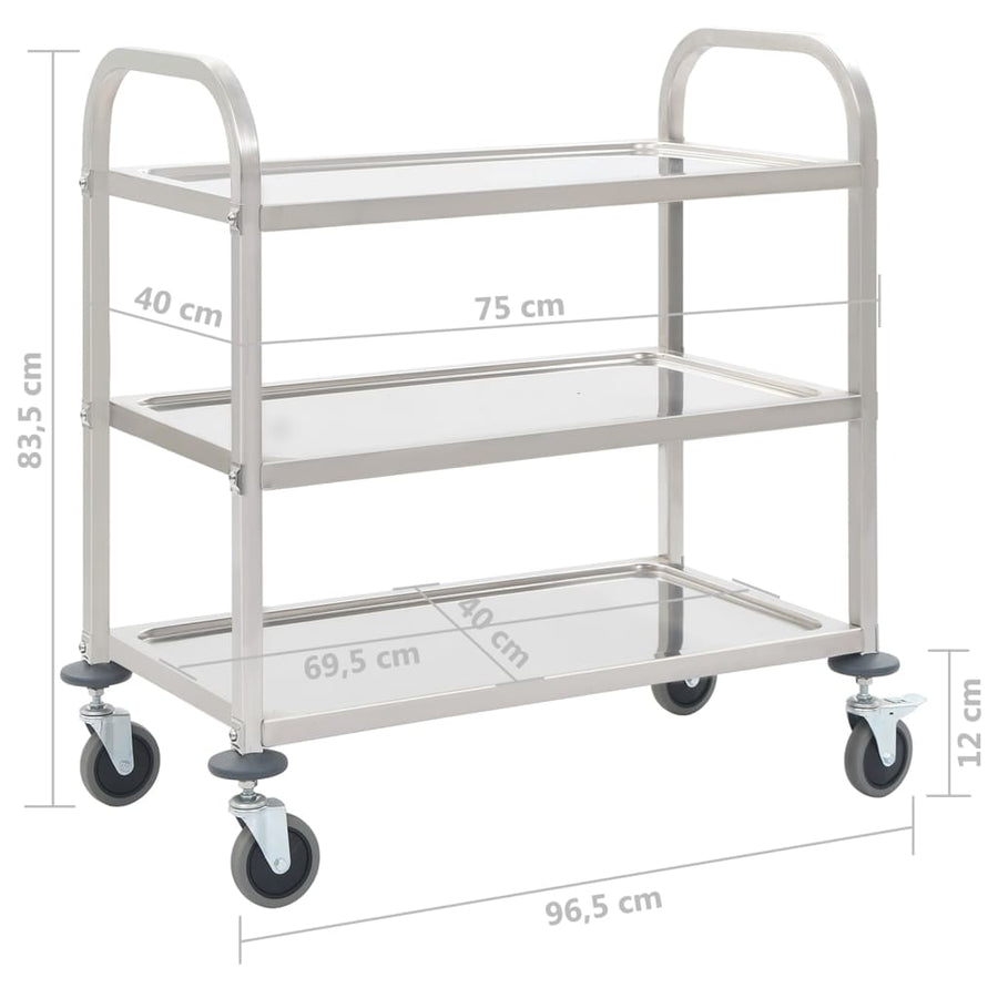 Keukentrolley 3-Laags 95X45X83,5 Cm Roestvrij Staal 95 x 45 x 83.5 cm (3 tiers)