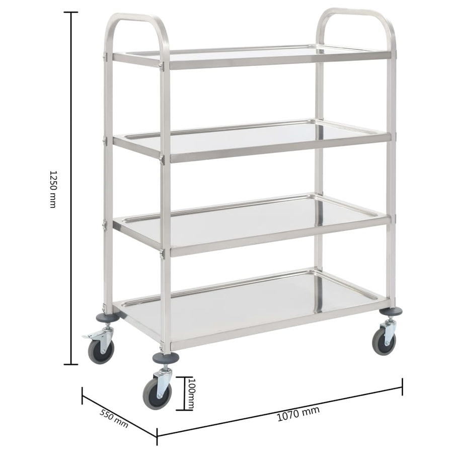 Keukentrolley 4-Laags 107X55X125 Cm Roestvrij Staal 107 x 55 x 125 cm (4 laags)