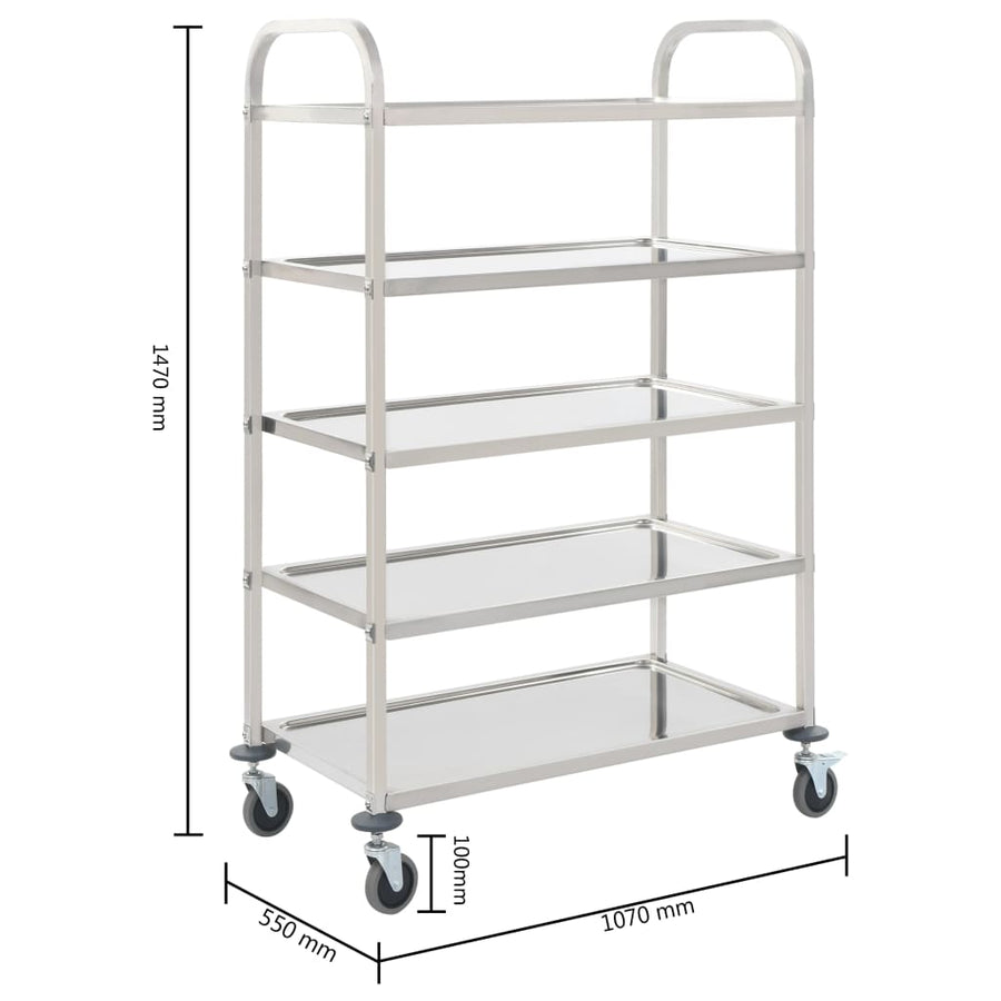 Keukentrolley 5-Laags 107X55X147 Cm Roestvrij Staal 107 x 55 x 147 cm (5 laags)