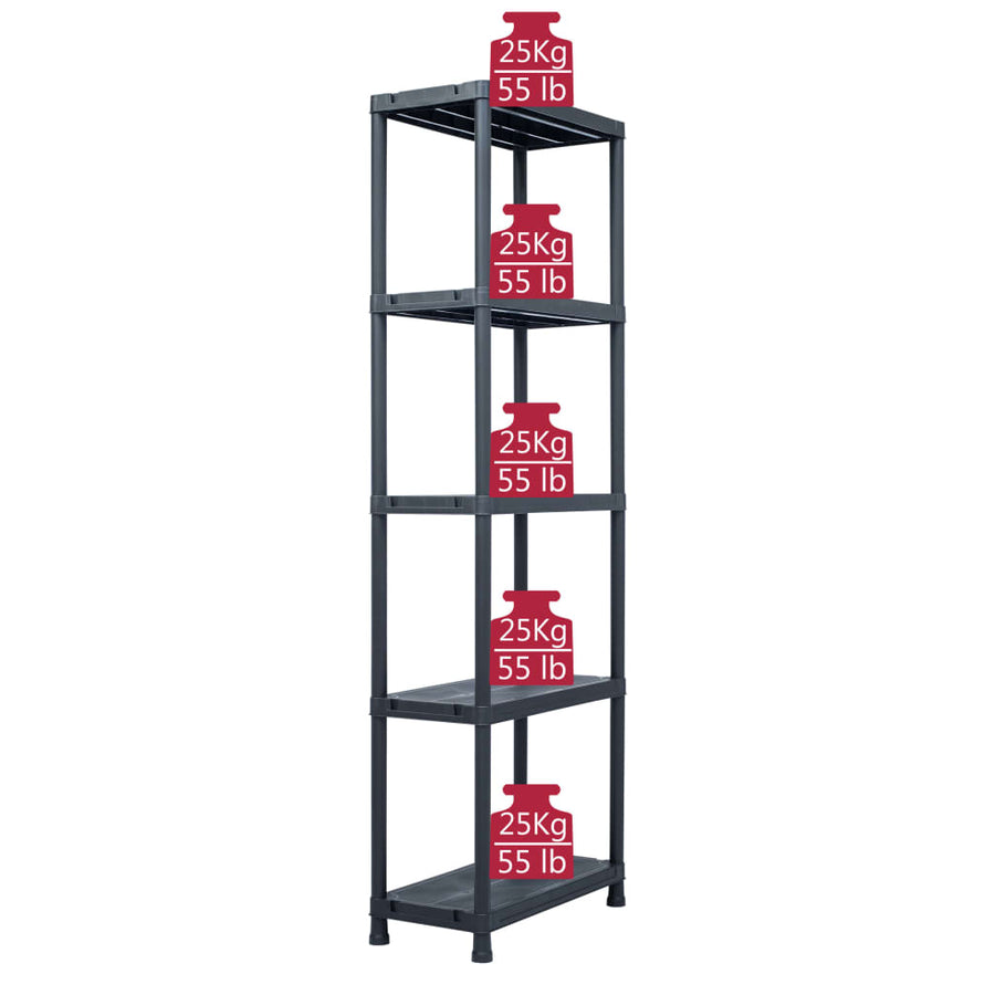 Opbergrekken 5 St 125 Kg Kunststof Zwart 60 x 30 x 180 cm