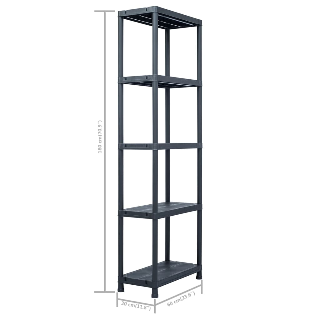 Opbergrekken 5 St 125 Kg Kunststof Zwart 60 x 30 x 180 cm