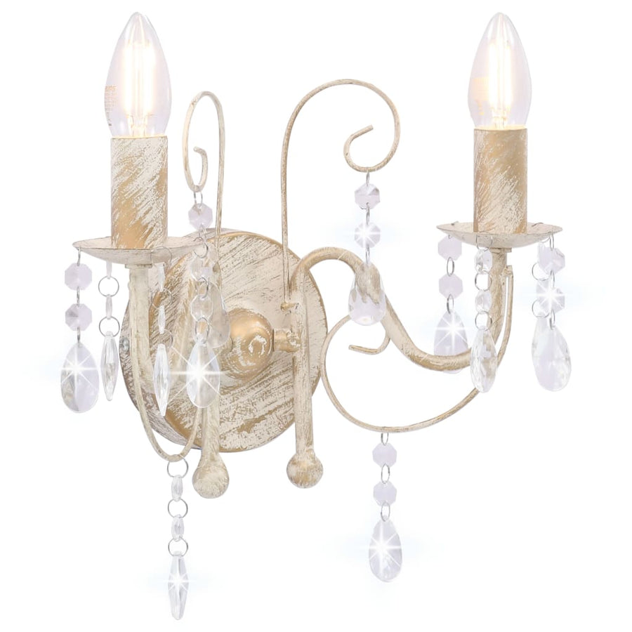 Wandlamp Met Kralen 2Xe4 Antiek Wit