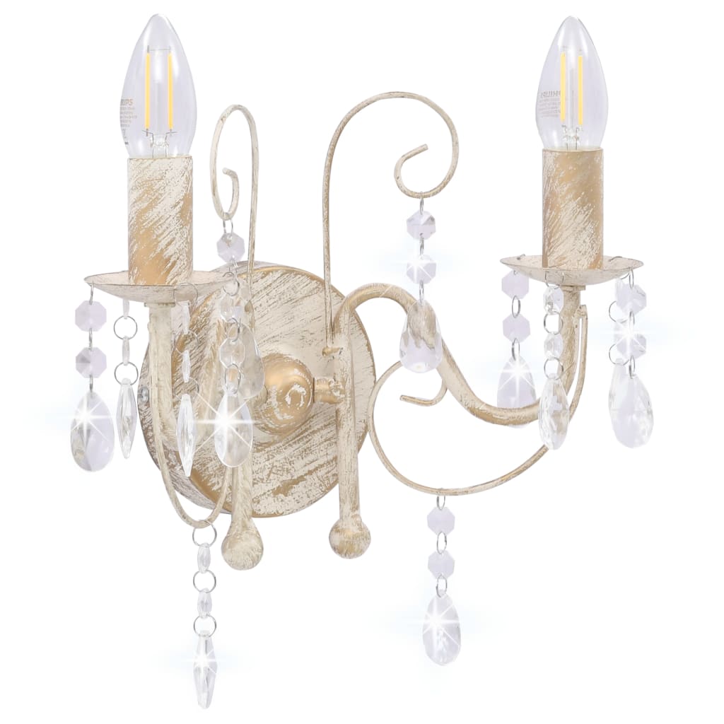 Wandlamp Met Kralen 2Xe4 Antiek Wit