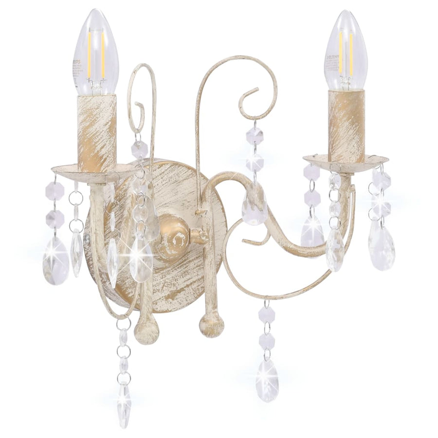 Wandlamp Met Kralen 2Xe4 Antiek Wit