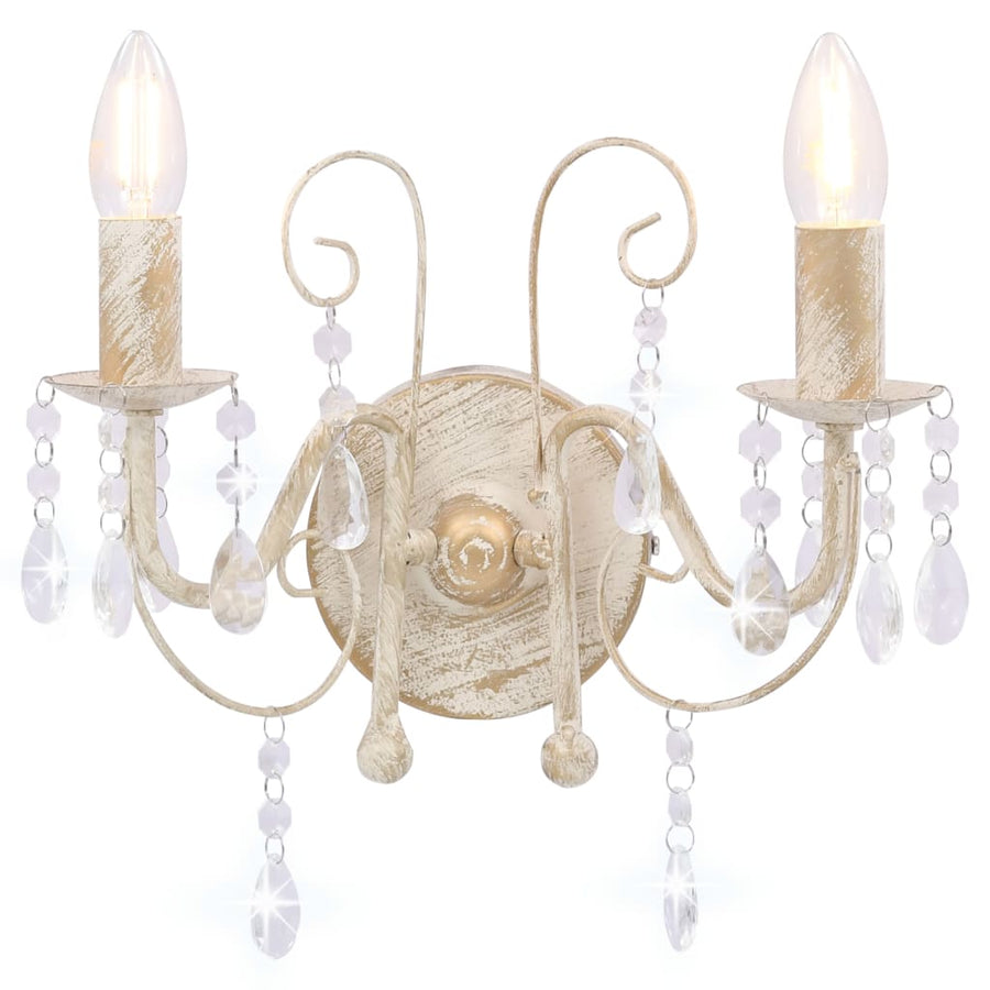 Wandlamp Met Kralen 2Xe4 Antiek Wit