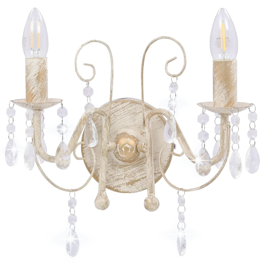 Wandlamp Met Kralen 2Xe4 Antiek Wit