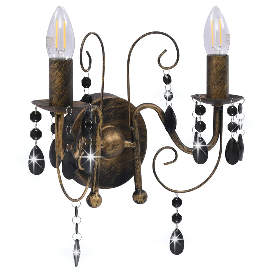 Wandlamp Met Kralen 2Xe14 Antiekzwart