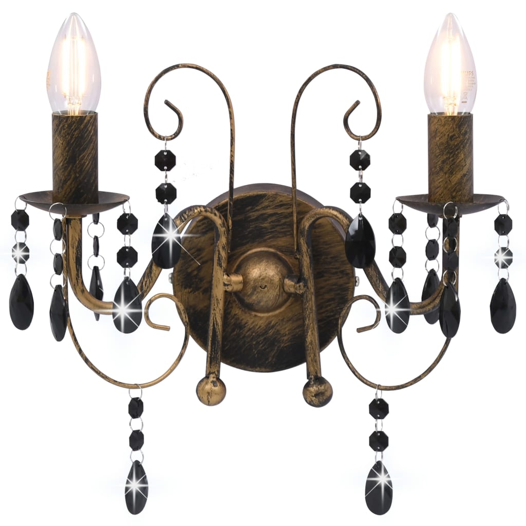 Wandlamp Met Kralen 2Xe14 Antiekzwart