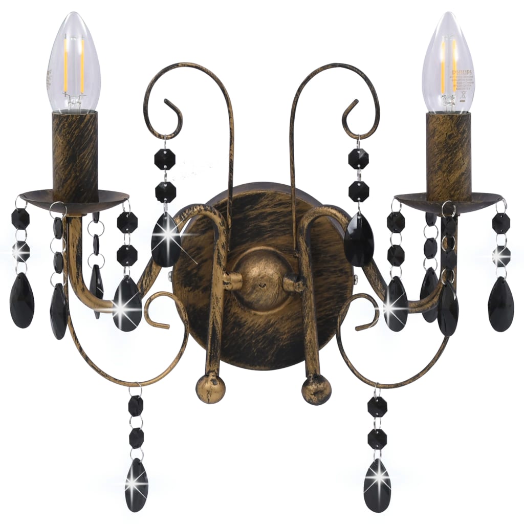 Wandlamp Met Kralen 2Xe14 Antiekzwart