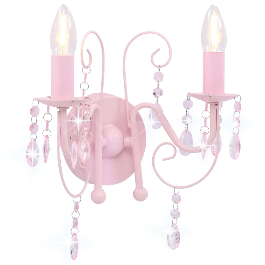 Wandlamp Met Kralen 2 X E4 Roze