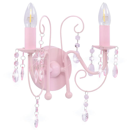 Wandlamp Met Kralen 2 X E4 Roze
