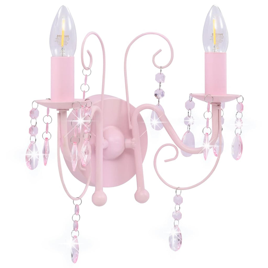 Wandlamp Met Kralen 2 X E4 Roze