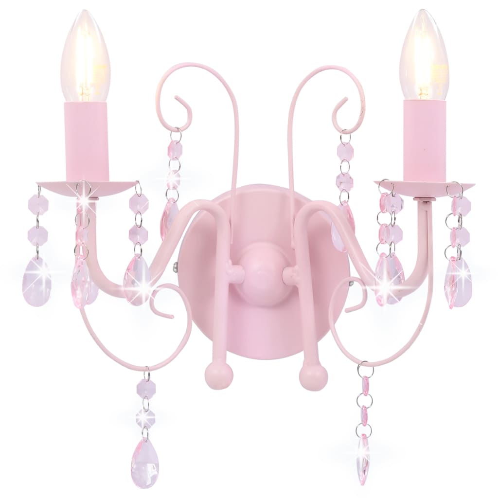 Wandlamp Met Kralen 2 X E4 Roze