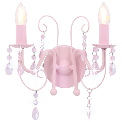 Wandlamp Met Kralen 2 X E4 Roze