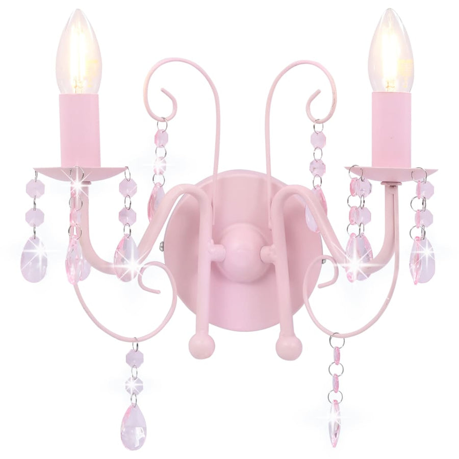 Wandlamp Met Kralen 2 X E4 Roze
