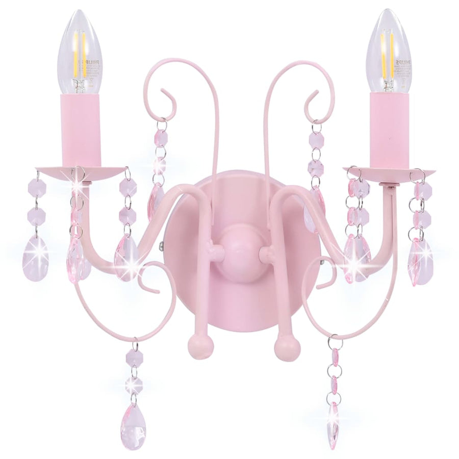 Wandlamp Met Kralen 2 X E4 Roze