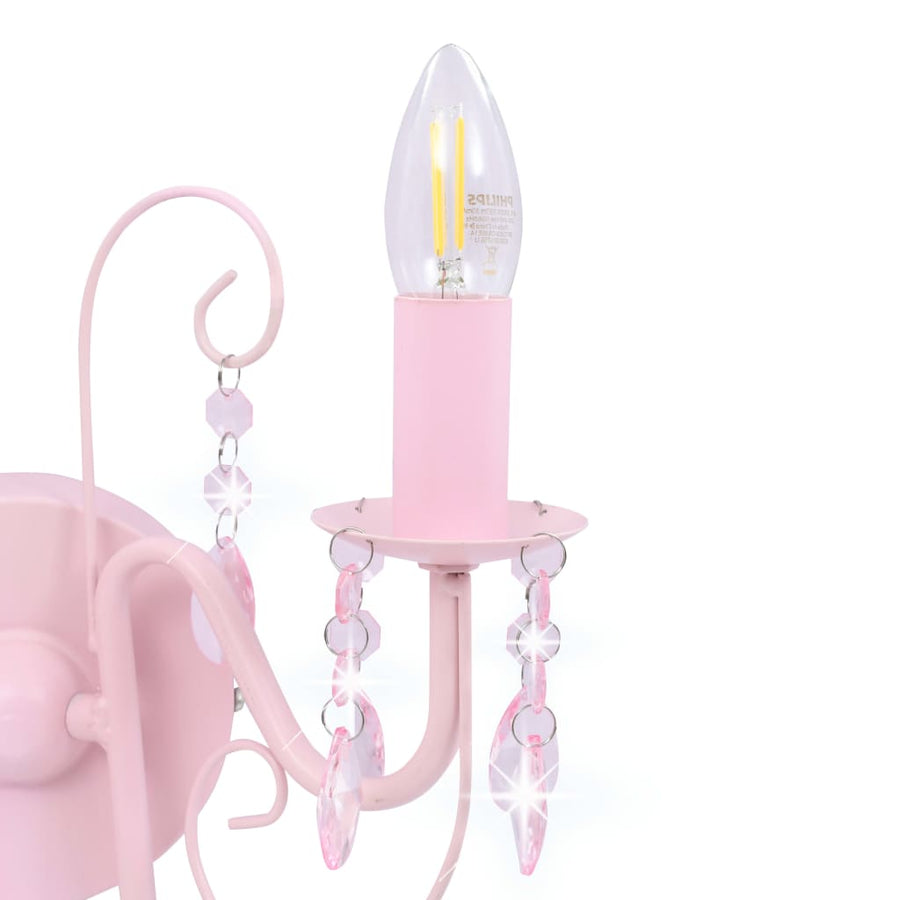 Wandlamp Met Kralen 2 X E4 Roze