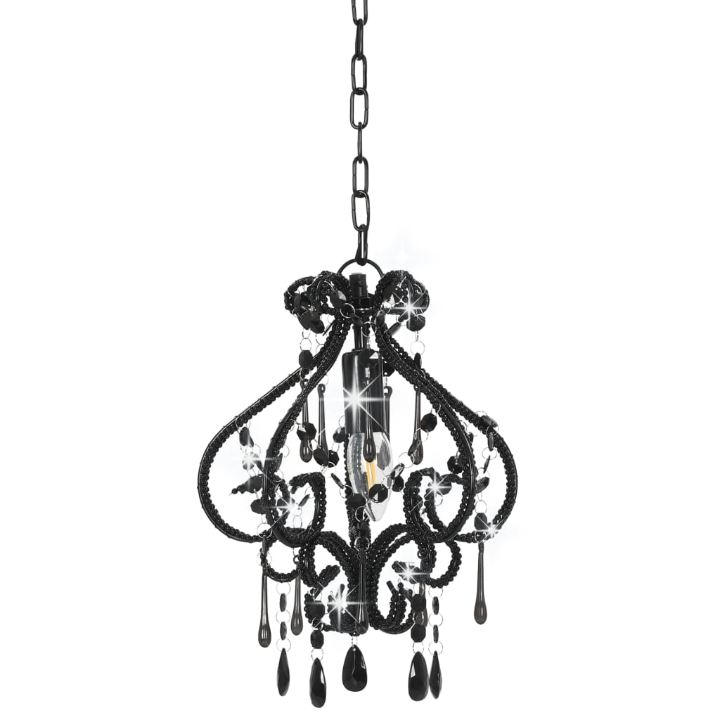 Plafondlamp Met Kralen Rond E4 Zwart