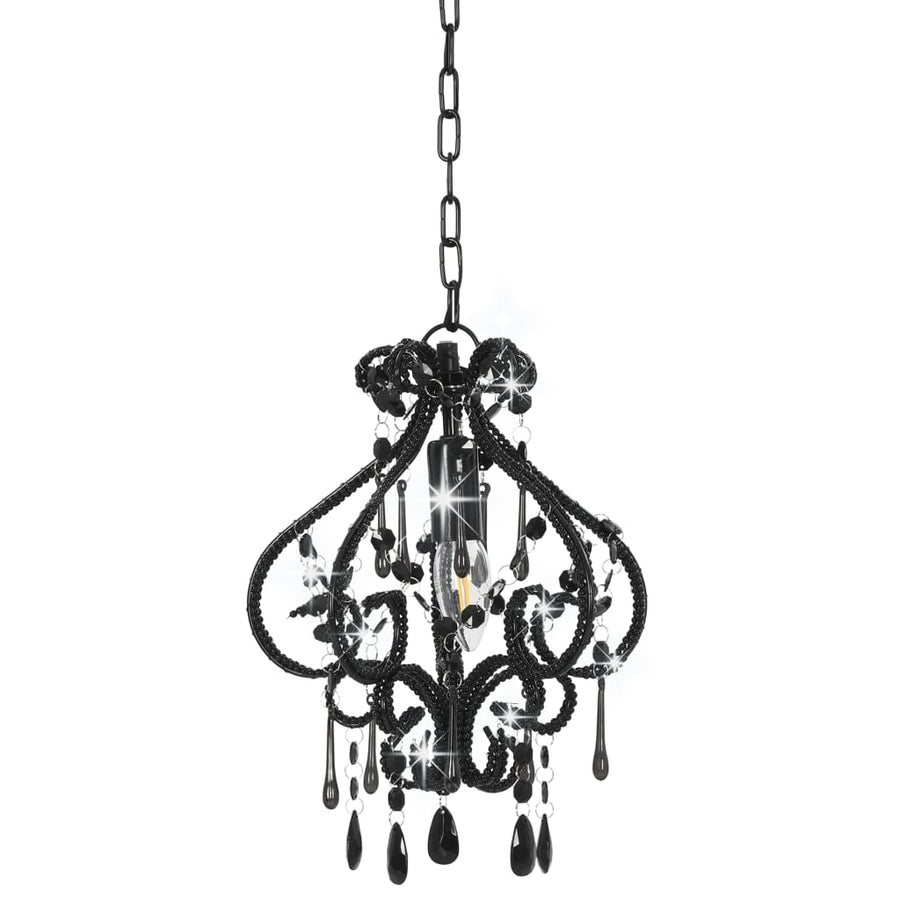 Plafondlamp Met Kralen Rond E4 Zwart