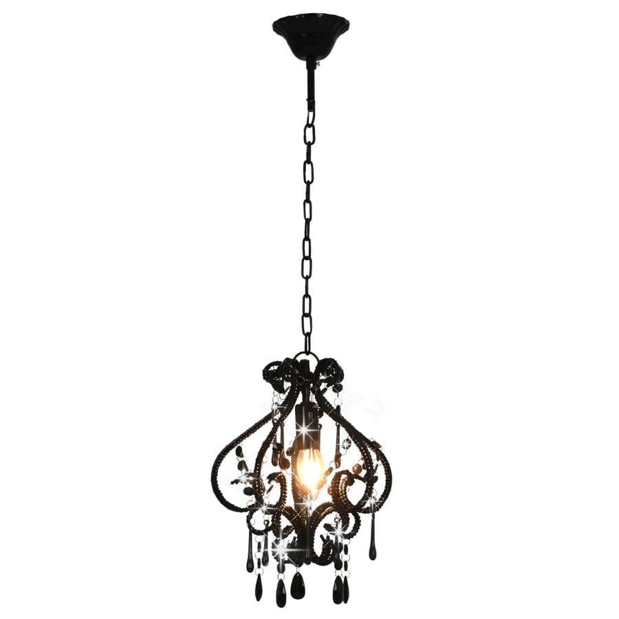 Plafondlamp Met Kralen Rond E4 Zwart