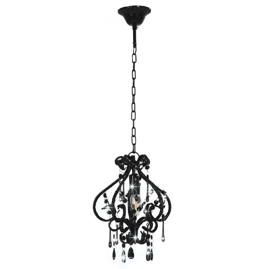 Plafondlamp Met Kralen Rond E4 Zwart