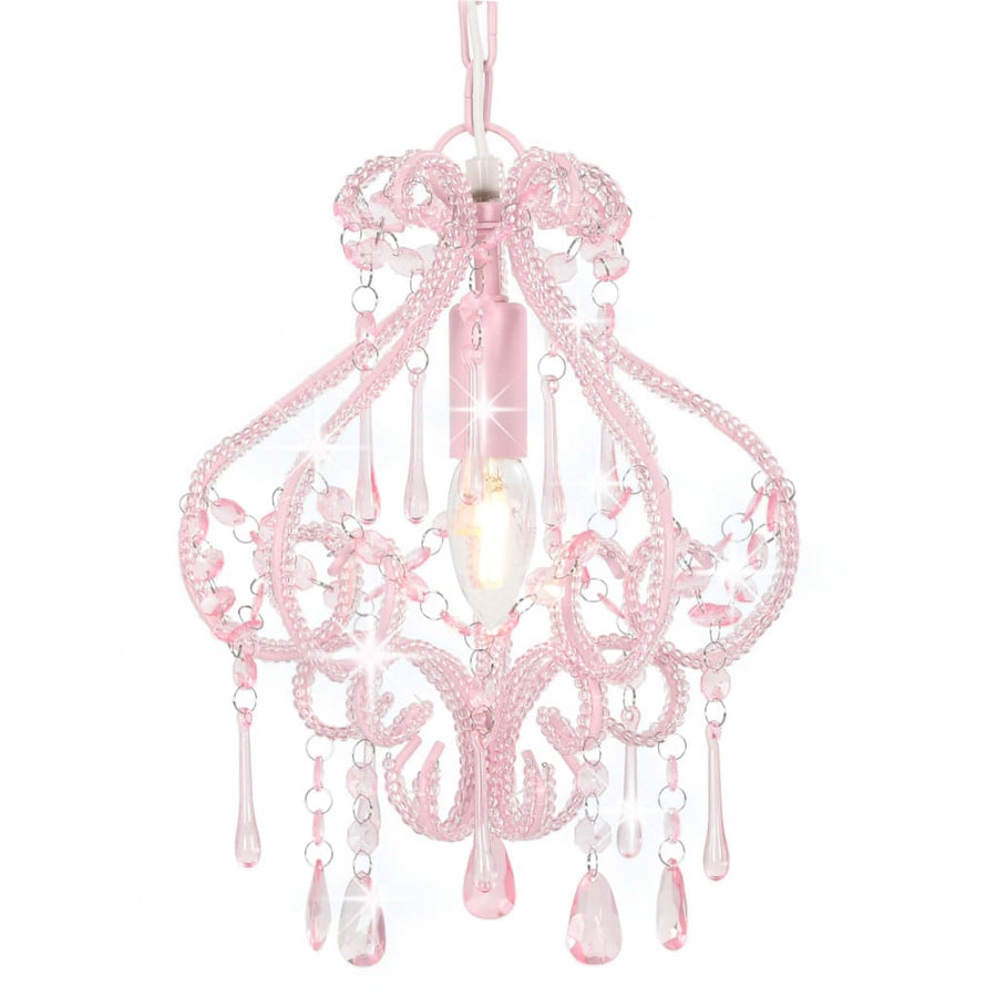Plafondlamp Met Kralen Rond E4 Roze