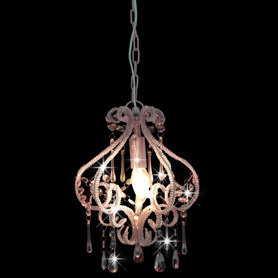 Plafondlamp Met Kralen Rond E4 Roze