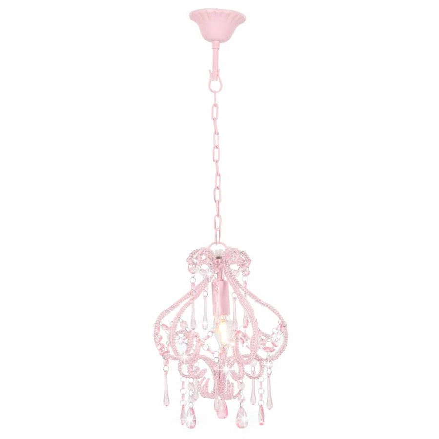 Plafondlamp Met Kralen Rond E4 Roze