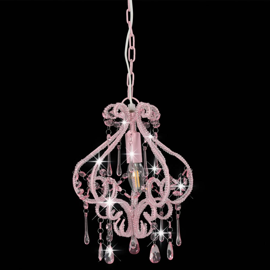 Plafondlamp Met Kralen Rond E4 Roze