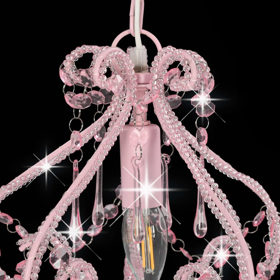 Plafondlamp Met Kralen Rond E4 Roze