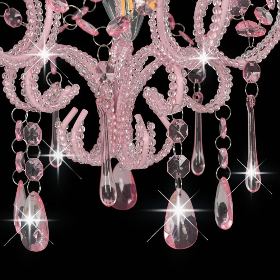 Plafondlamp Met Kralen Rond E4 Roze