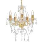 Chandelier with crystal beads around 5xE14 gold-colored