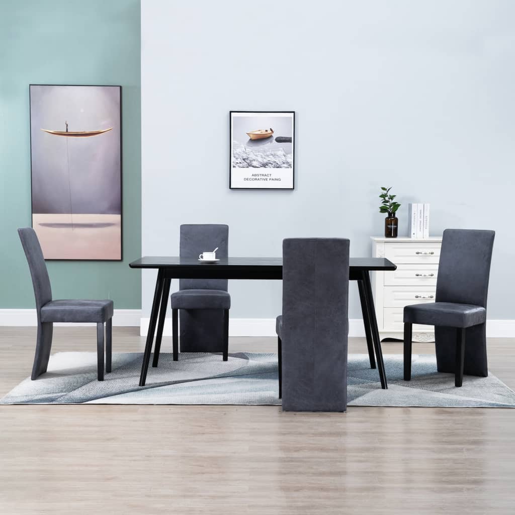 Eetkamerstoelen 4 st kunstsuède grijs