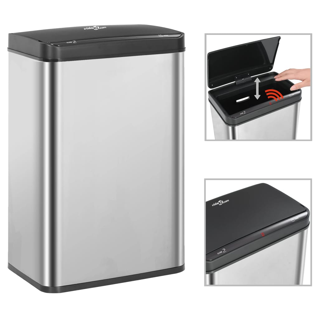 Prullenbak Met Automatische Sensor 60 L Rvs Zilver En Zwart