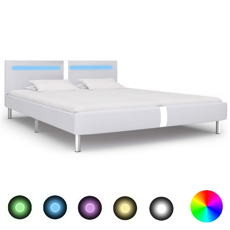 Bedframe Met Led Kunstleer 180 x 200 cm Wit