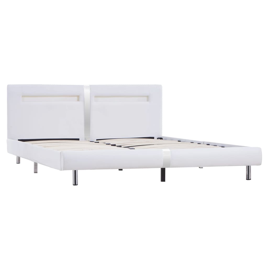 Bedframe Met Led Kunstleer 180 x 200 cm Wit