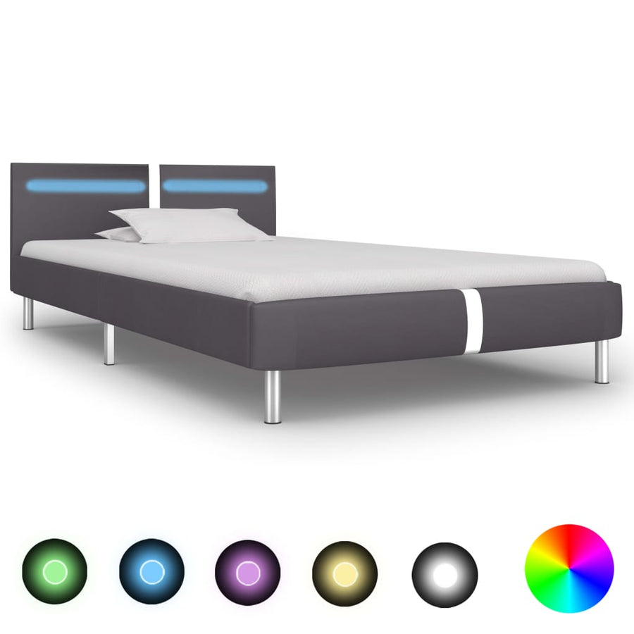 Bedframe Met Led Kunstleer 90 x 200 cm Grijs