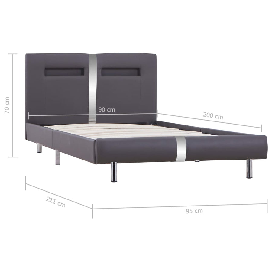 Bedframe Met Led Kunstleer 90 x 200 cm Grijs