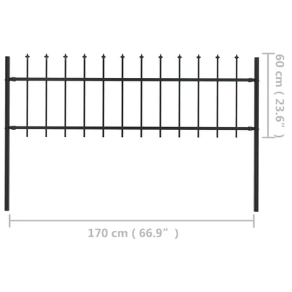 Tuinhek Met Speren Bovenkant ,7X0,6 M Staal Zwart 0.6 m 1.7 m