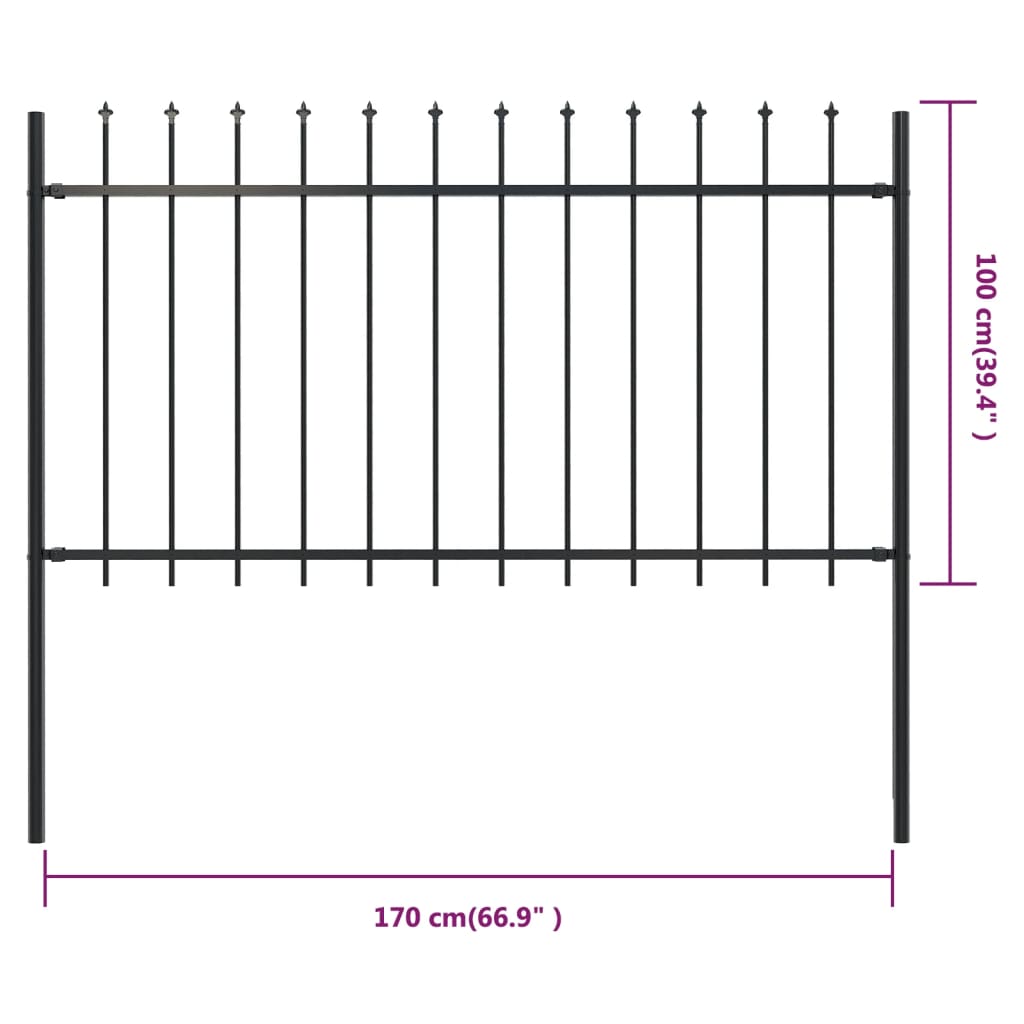Tuinhek met speren bovenkant 1,7x1 m staal zwart 1 m 1.7 m