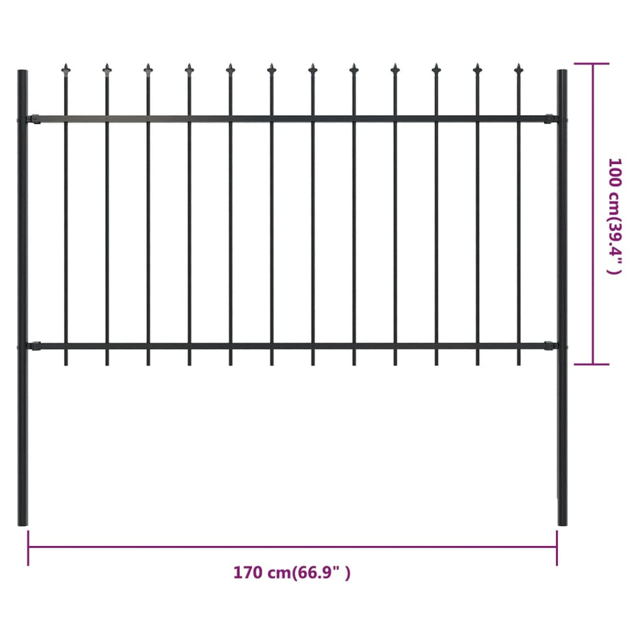 Tuinhek met speren bovenkant 1,7x1 m staal zwart 1 m 1.7 m