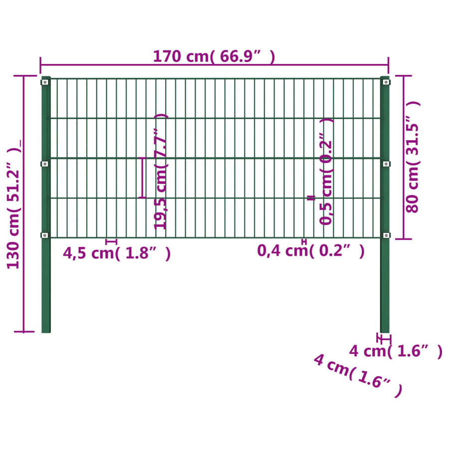 Schuttingpaneel Met Palen 1,7X0,8 M Ijzer Groen 0.8 m