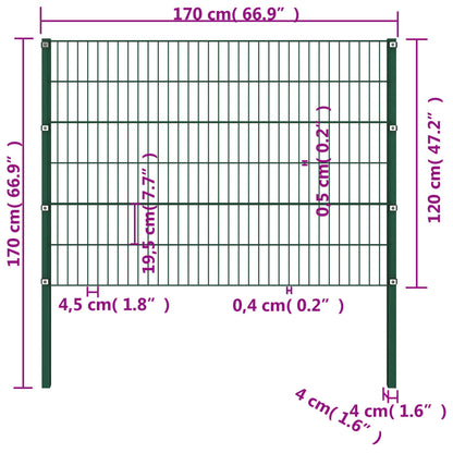 Schuttingpaneel Met Palen 1,7X1,2 M Ijzer Groen 1.2 m