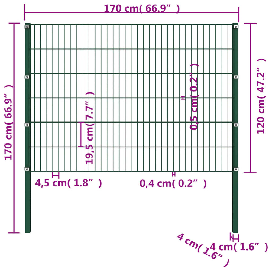 Schuttingpaneel Met Palen 1,7X1,2 M Ijzer Groen 1.2 m