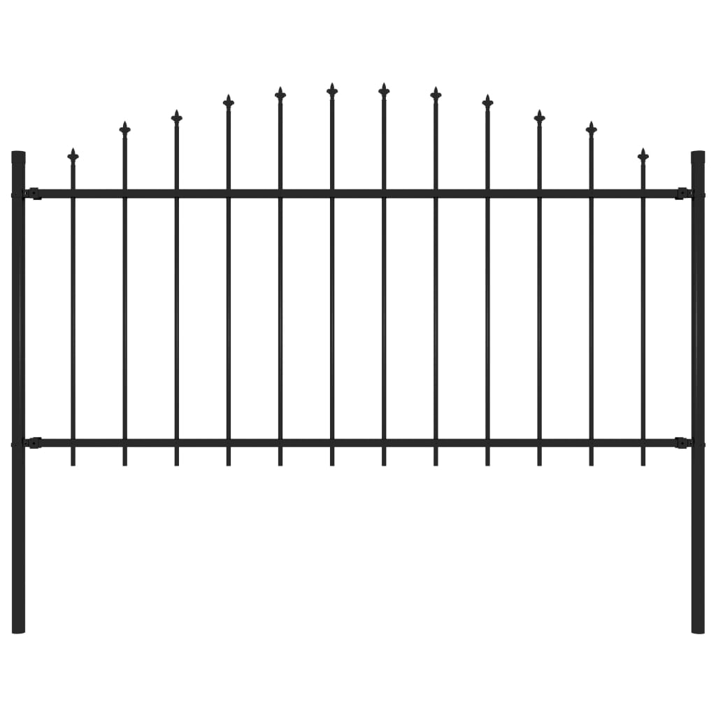 Tuinhek met speren bovenkant (1,25-1,5)x1,7 m staal zwart 125-150 cm 1.7 m