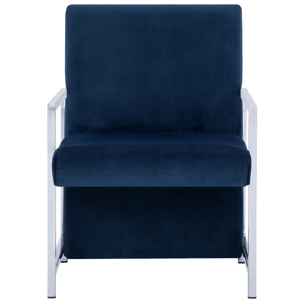 Fauteuil Met Chromen Poten Fluweel Blauw