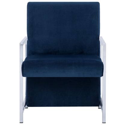 Fauteuil Met Chromen Poten Fluweel Blauw