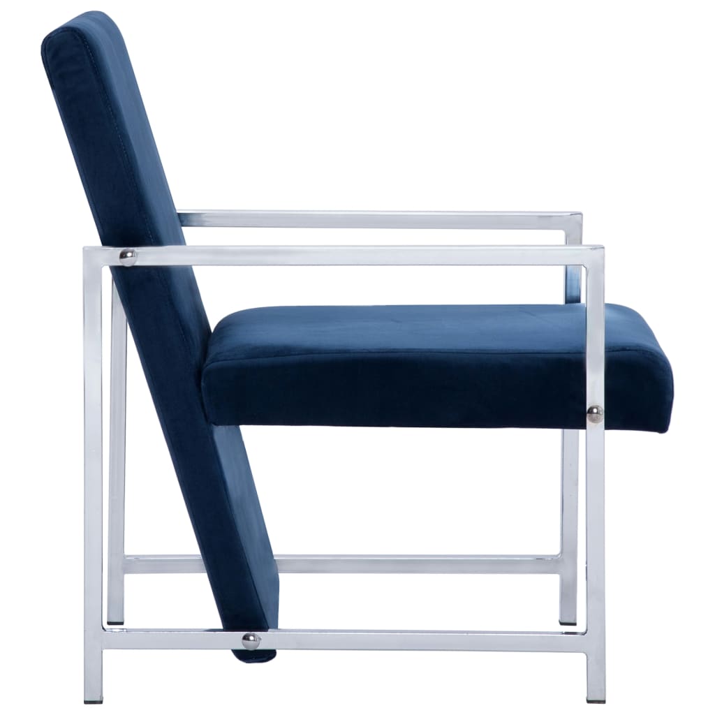 Fauteuil Met Chromen Poten Fluweel Blauw