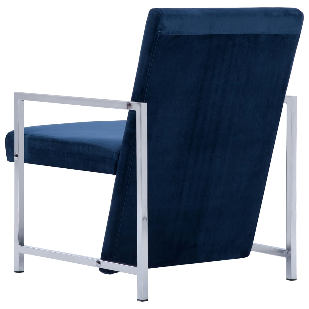 Fauteuil Met Chromen Poten Fluweel Blauw